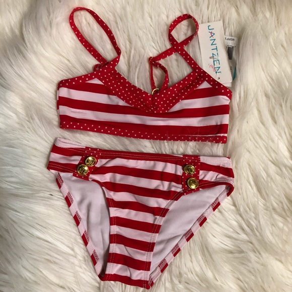 red and white striped bathing suit